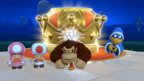 a video game scene with donkey kong and toad