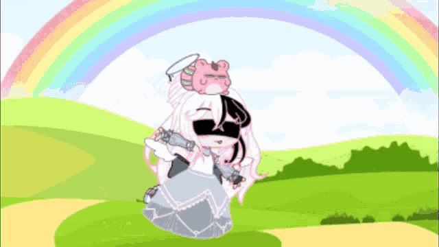 a cartoon of a girl with a unicorn on her head