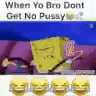 spongebob squarepants is sitting on a table next to three smiley faces .