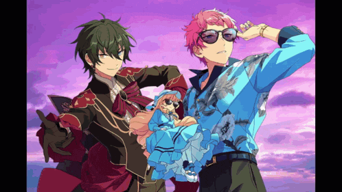 a group of anime characters standing next to each other