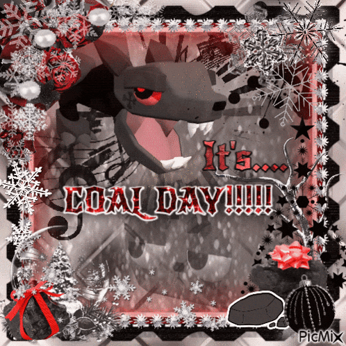a picture of a dinosaur with the words " it 's coal day !!! "