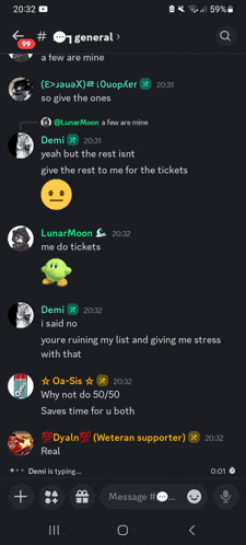 a screenshot of a conversation between demi and dylan