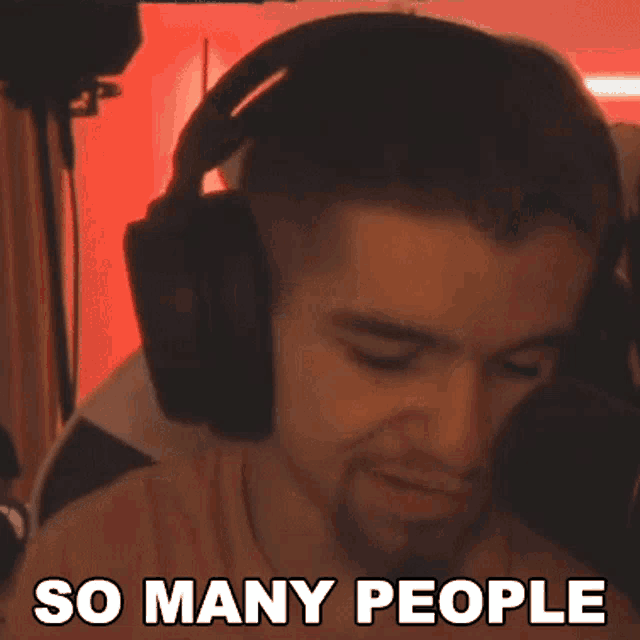 a man wearing headphones with the words so many people written below him