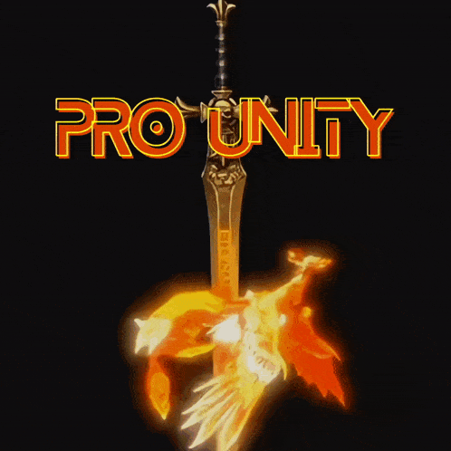 a picture of a sword with the word pro unity on it
