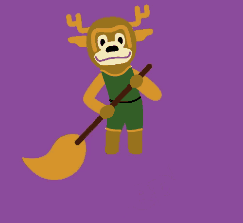 a cartoon of a moose holding a broom with the words sweep written below it