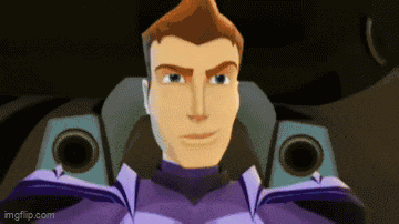 a man in a purple suit is sitting in a chair with speakers .