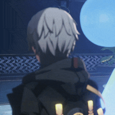 a man with a backpack looks at a blue object