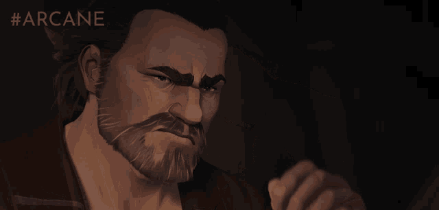 a drawing of a man with a beard and the words #arcane on the bottom
