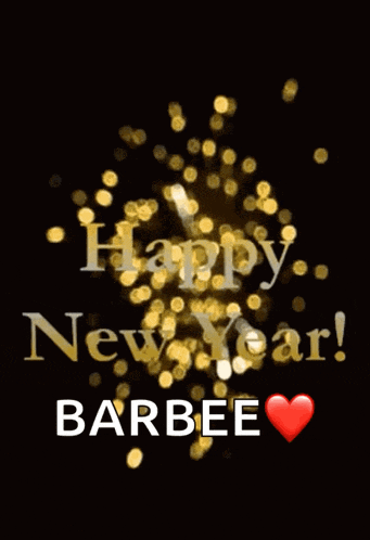 a happy new year barbee greeting card with a heart