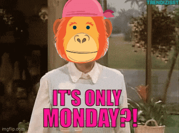 a monkey says it 's only monday while wearing a pink bandana
