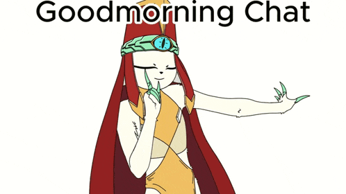 a cartoon of a woman with long red hair and the words good morning chat