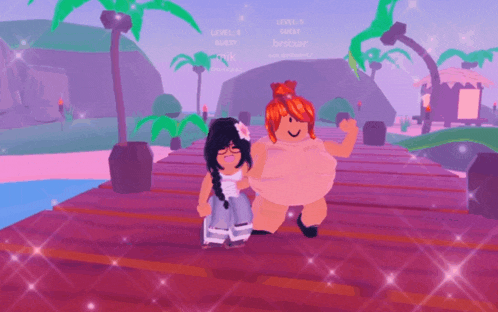 a girl in a wheelchair is standing next to a girl in a pink outfit with the words level 8 guest on the bottom