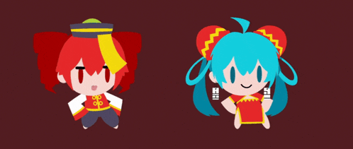 a cartoon character with red hair and blue hair is next to another character with blue hair and red hair