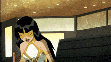 a cartoon of a woman wearing a mask and a white top
