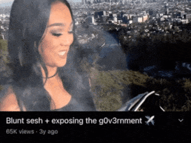 a woman smoking a cigarette with the caption blunt sesh exposing the gov3rnment