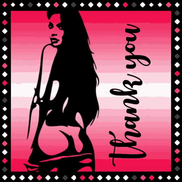 a thank you card with a silhouette of a woman on a red background