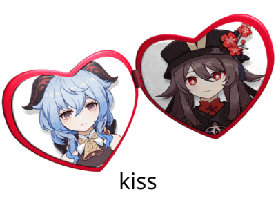 two hearts with a picture of a girl and the word kiss below it