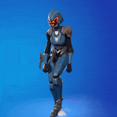 a video game character with a helmet with a face on it
