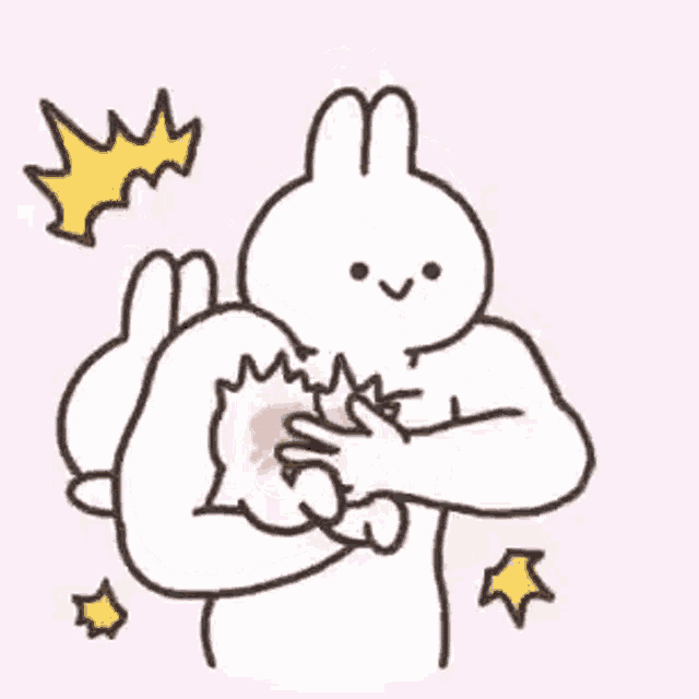 a cartoon rabbit is covering his face with his hands while holding a heart .