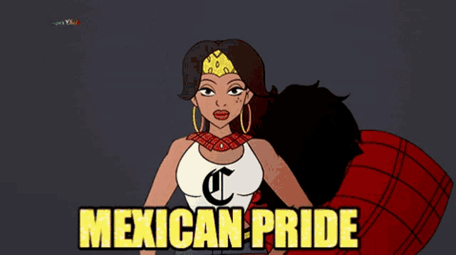 a cartoon of a woman with the words mexican pride written on the bottom