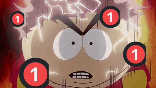 a cartoon character with red circles with the numbers 1 on them