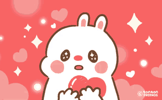 a cartoon of a bunny holding a heart with the words tonton friends written on the bottom