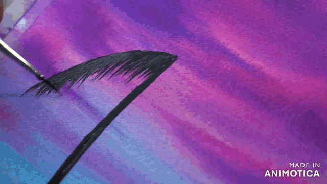 a palm tree is painted on a purple and blue background made in animotica