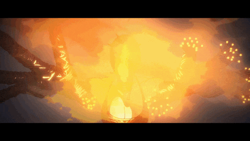 a cartoon drawing of a fire with a few letters visible
