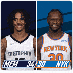 two basketball players one from memphis and one from new york are standing next to each other