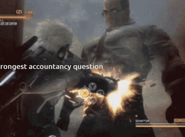 a video game scene with the words " rongest accountancy question "