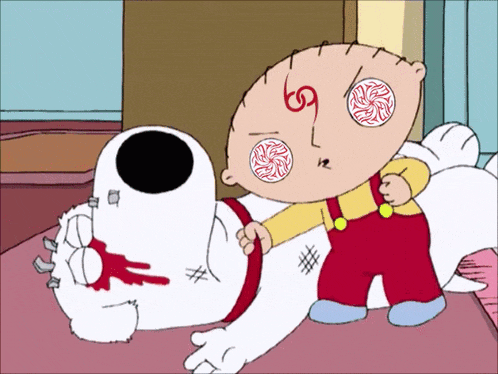 a cartoon character has the number 69 painted on his forehead