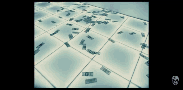 a bunch of twenty dollar bills falling on a tile floor