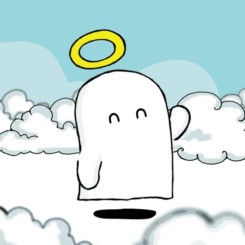 a cartoon drawing of a ghost with an angel halo