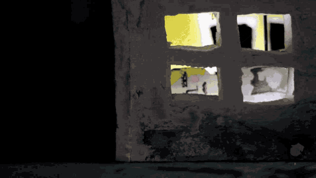 a drawing of a house with a yellow light coming out of the windows