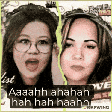 a picture of two women with the caption aaahh ahahah hah hah haah