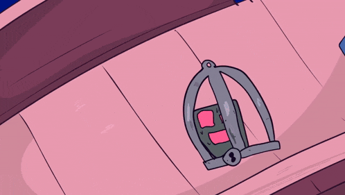 a cartoon drawing of a cage and a bottle with a face on it