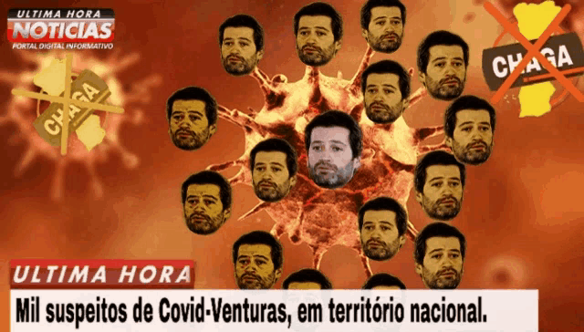 an advertisement for ultima hora mil suspeitos de covid-venturas em territorio nacional