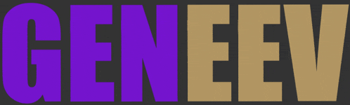 the word geneev is written in purple and gold on a black background