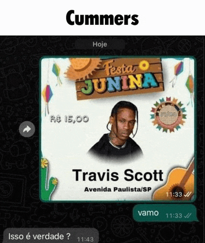 a screenshot of a text message with travis scott on it .