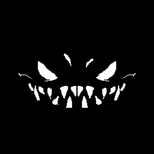 a white silhouette of a monster 's mouth with teeth on a black background