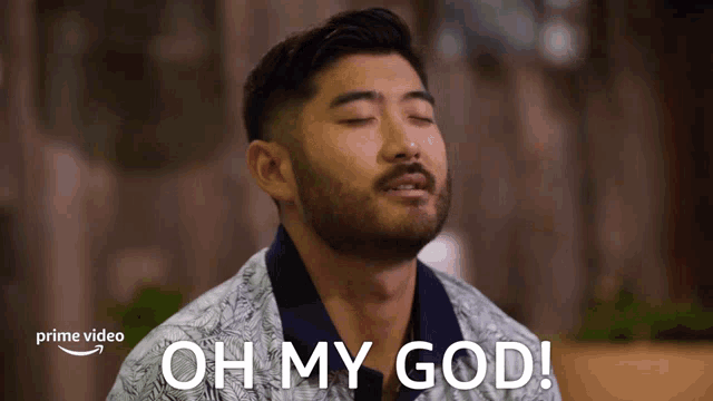 a man says oh my god in front of a prime video ad