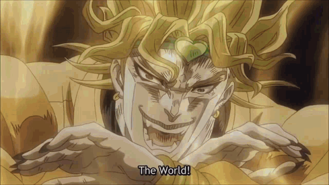 a cartoon of dio from jojo 's bizarre adventure says the world