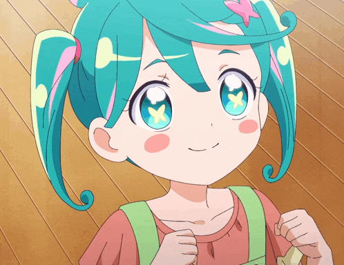 a girl with blue hair has a star in her eye