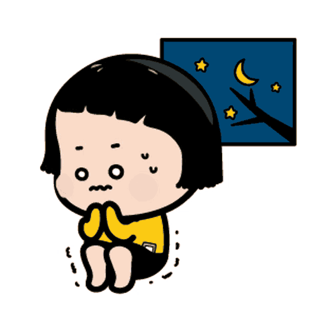a cartoon girl is sitting in front of a picture of a cat and the moon