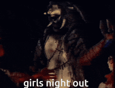a drawing of a person with the words " girls night out " on it