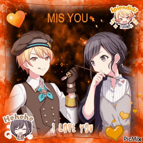 a picture of two anime characters with the caption mis you