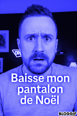 a man with a surprised look on his face and the words baisse mon pantalon de noel written below him