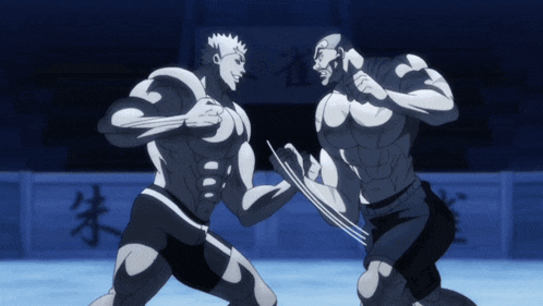 two men are fighting in a dark room with chinese characters on the wall