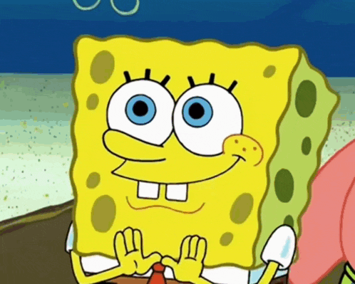 a close up of spongebob squarepants making a peace sign