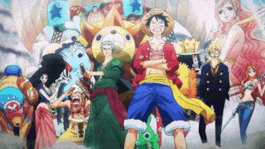 a group of anime characters including monkey d luffy standing next to each other